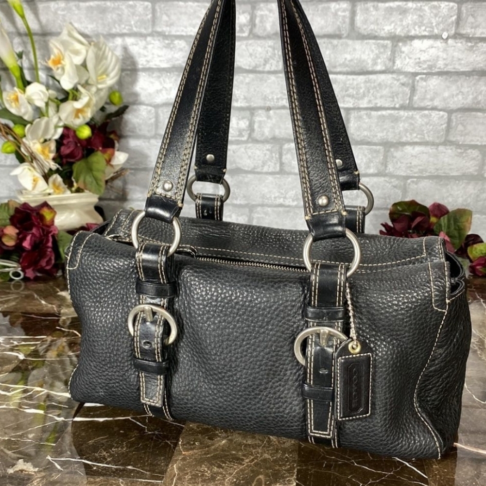 Coach Chelsea Black Pebbled Double Strap Bag
